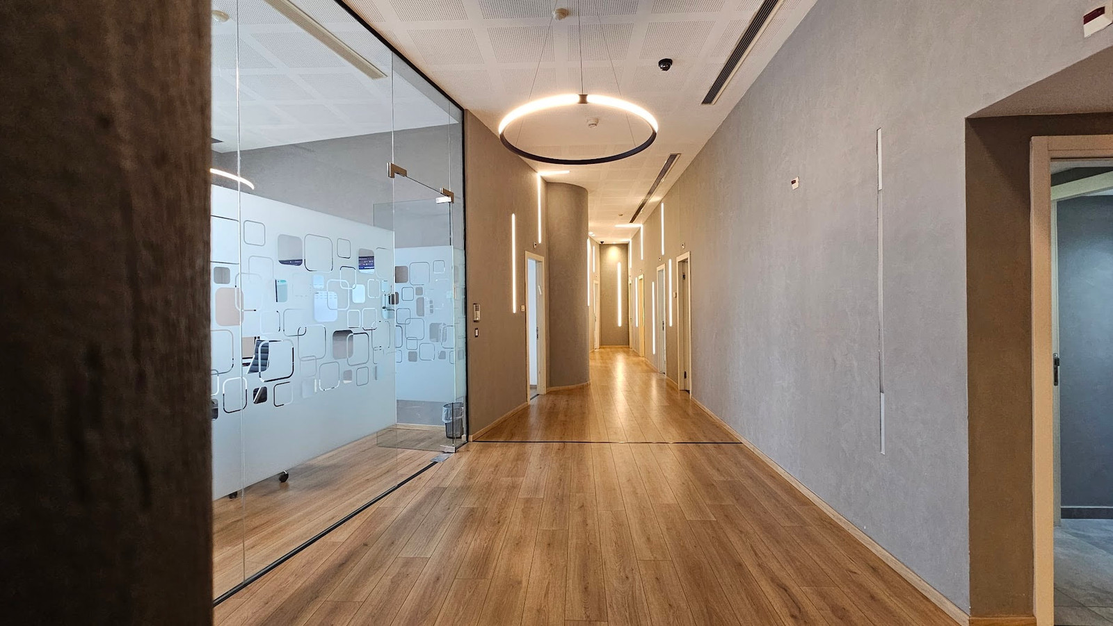 מבט כללי- מסדרון וחלוקה לחדרי עבודה