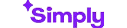 המילה "Simply" באותיות סגולות מודגשות עם גרפיקה של כוכב בעל ארבע קצוות מעל האות S, על רקע שקוף.