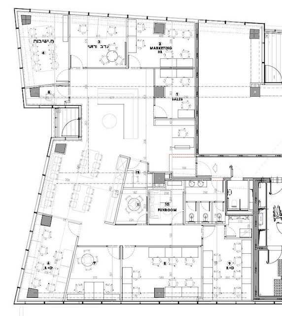 תכנית משרד להשכרה עם מרפסת במגדל סוזוקי ת״א, קומה 8, 400 מ״ר (Cervello)